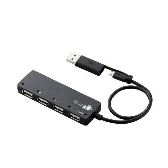 ELECOM GR USBnu 2.0Ή 4|[g microUSBP[u+ϊA_v^t oXp[ ubN U2HS-MB02-4BBK