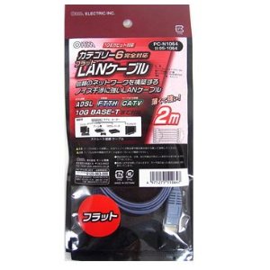 OHM オーム電機 LANケーブル カテゴリー6 フラット 2m