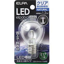 &nbsp;メーカー&nbsp;ELPA(朝日電器)&nbsp;商品カテゴリ&nbsp;電球・蛍光管＞LED電球&nbsp;発送目安&nbsp;1〜2週間以内に発送予定&nbsp;お支払方法&nbsp;銀行振込・クレジットカード&nbsp;送料&nbsp;送料無料&nbsp;特記事項&nbsp;&nbsp;その他&nbsp;口金 E17タイプ LED電球光色 昼白色相当全光束 55 lm形状 ミニ球S形発光効率 45 lm/W消費電力 1.2 W定格寿命 30000 時間外径x長さ 35×58 mm