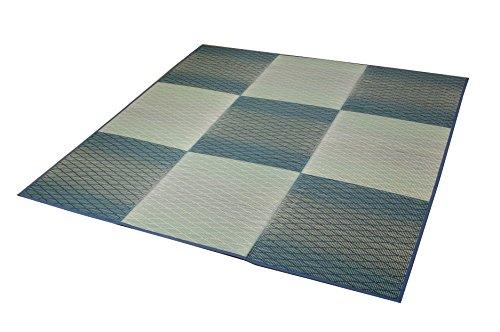 イケヒコ い草花ござカーペット 『FXダイヤ 裏貼CP』 ブルー 約240×240cm（中材:ウレタン）