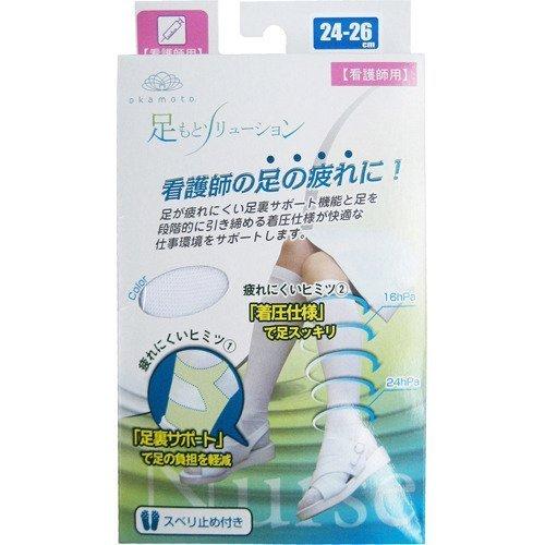 &nbsp;メーカー&nbsp;岡本&nbsp;商品カテゴリ&nbsp;ヘルスケア＞医療用着圧下着&nbsp;発送目安&nbsp;1日〜2日以内に発送予定（土日祝除）&nbsp;お支払方法&nbsp;銀行振込・クレジットカード&nbsp;送料&nbsp;送料無料&nbsp;特記事項&nbsp;&nbsp;その他&nbsp;●色:白●サイズ(cm):M(24〜26)●入数:1足入●材質:ポリエステル・ナイロン・PU(ポリウレタン)●圧迫圧:足首/24hPa、ふくらはぎ/16hPa ◆ ●足底部にサポート機能がついていますので、長時間の立ち仕事による足裏の痛みを軽減します。●足首から膝に向かって圧力を段階的に弱める段階着圧設計で、疲れのたまりやすい足部をサポートします。