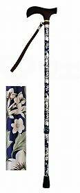 ウェルファン 夢ライフステッキ 柄杖伸縮型(スリムタイプ)花ネイビー-