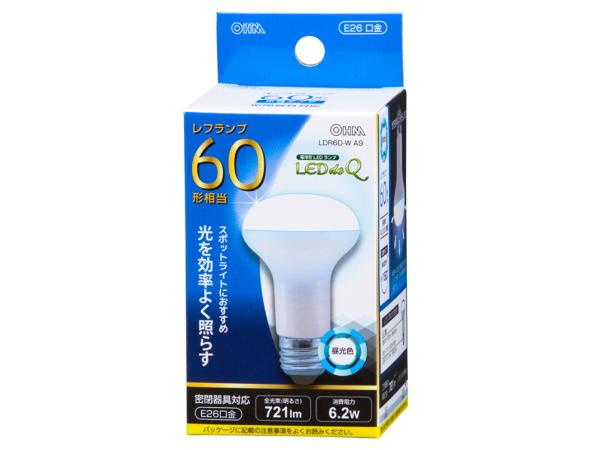 OHM オーム電機 06-0772 LED電球 レフランプ形(60形相当/721lm/昼光色/E26/配光角150°/密閉形器具対応) LDR6D-W A9