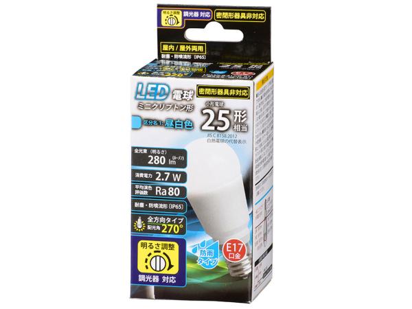 OHM オーム電機 06-1876 LED電球 ミニクリプトン形(25形相当/280lm/昼白色/E17/防雨タイプ/全方向配光270°/調光器対応) LDA3N-G-E17/D G11