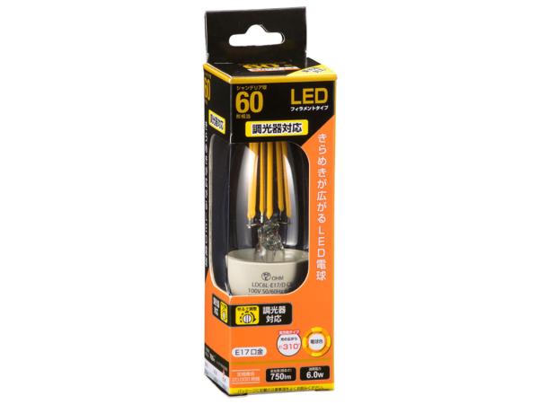 OHM オーム電機 06-3487 LEDフィラメントタイプ電球 シャンデリア球 クリア(60形相当/750lm/電球色/E17/全方向配光310°/調光器対応) LDC6L-E17/D C6
