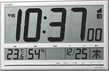 シチズン 掛け時計 電波 デジタル 大型 オフィス R200 高精度 温度 ・ 湿度 カレンダー 環境目安 表示 置き掛け兼用 銀色 CITIZEN 8RZ200-003