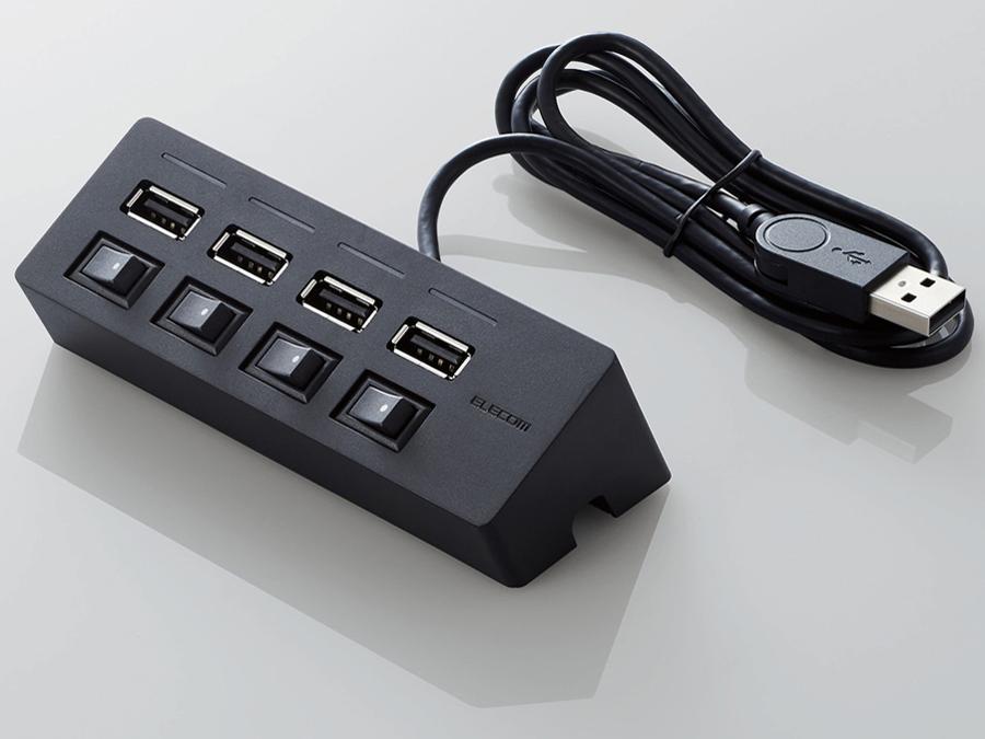 ELECOM エレコム エレコム U2H-TZS428SBK 機能主義USBハブスイッチ付 ACアダプタ付 ブラック(U2H-TZS428SBK)