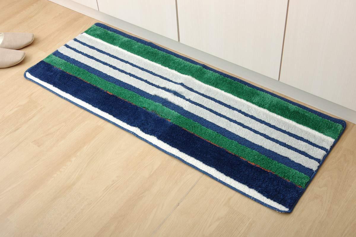 イケヒコ キッチンマット マイクロファイバー　洗える 『マイクロボーダー』 ネイビー 約45×120cm