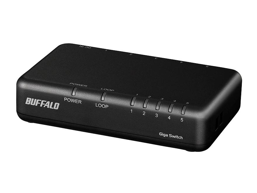 BUFFALO バッファロー Giga 5ポート スイッチングハブ 電源外付け プラスチック筐体 マグネット付 ブラック(LSW6-GT-5EP/BK)