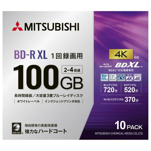 MITSUBISHI 三菱電機 4274346 三菱ケミカルメディア 録画用BD-R XL 520分 2-4倍速 ホワイトワイドプリンタブル 5mmスリムケース VBR520YP10D4