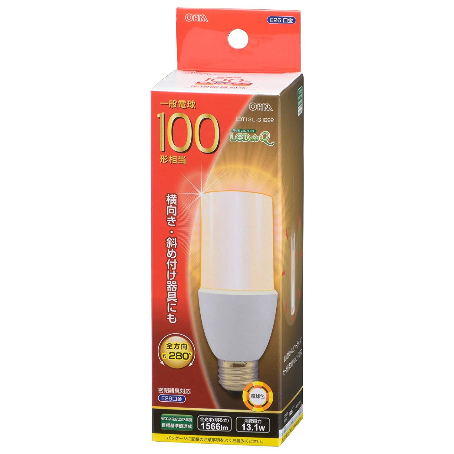 OHM オーム電機 LED電球 T形(100形相当/1566lm/電球色/E26/全方向280°/密閉形器具...