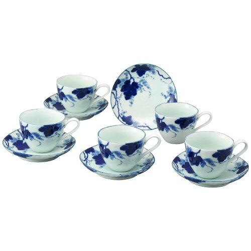 明和窯金陶苑 6953-016 藍染ぶどうコーヒー5客セット 310403