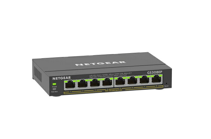 NETGEAR ネットギア SOHO家庭向けPoE+対応 62W ギガビット8Pアンマネージプラススイッチ(GS308EP-100JPS)