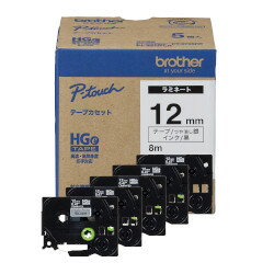 BROTHER ブラザー ブラザー工業 HGeテープ ラミネートテープ(銀マット/黒字)12mm 長さ8m 5本パック HGe-M931V