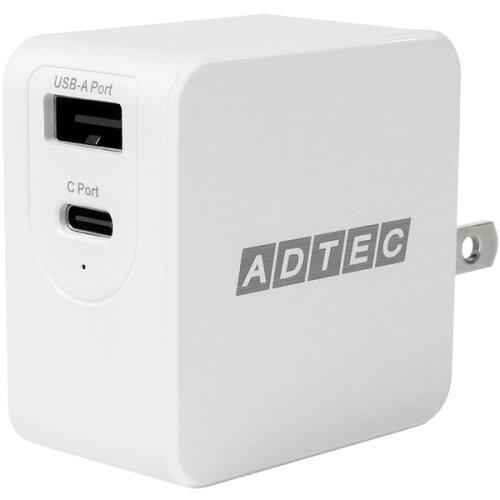 アドテック ADTEC PD対応 GaN AC充電器/65W/USB Type-A 1ポート Type-C 1ポート/ホワイト＆マル(APD-A065AC-WM-WH)