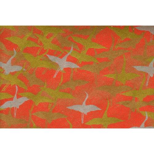 花岡 【友禅紙】9302 鶴柄 赤地 A3 (4100065)