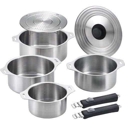 和平フレイズ 燕三 IH対応ハンドル着脱式鍋4点セット(蒸し台付)(EM-032) (1034243)