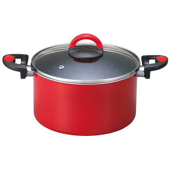 ベストコ IH 両手鍋 深型 シチューポット 22cm レッド ブラック ND-3168 パスト ヴォーナ