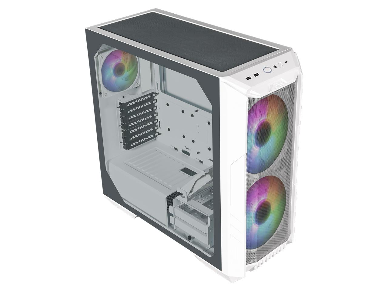 &nbsp;メーカー&nbsp;COOLER MASTER TECHNOLOGY&nbsp;商品カテゴリ&nbsp;PCパーツ＞PCケース&nbsp;発送目安&nbsp;1週間以内に発送予定&nbsp;お支払方法&nbsp;銀行振込・クレジットカード&nbsp;送料&nbsp;送料無料&nbsp;特記事項&nbsp;&nbsp;その他&nbsp;電源規格 ATX拡張スロット 7ドライブベイ 2.5インチ/3.5インチ(COMBO) x2・2.5インチ x2水冷対応 ○サイドパネル 強化ガラス前面インターフェイス USB 3.2 Gen 1 (USB 3.0)x2・USB 3.2 Gen 2 Type-Cx1・オーディオジャックx1ファンコントローラー なし対応マザーボード ATX・MicroATX・Extended ATX(最大12インチx14.1インチ)・Mini-ITX・SSI-CEB対応グラフィックボード 410mm対応CPUクーラー 167mm対応電源ユニット 180mm上面・上部(トップ) 120mm x3、140mm x2、200mm x2前面(フロント) 120mm x3、140mm x2、200mm x2(取付穴間隔154 X 154、厚さ最大30mmまで)背面・後部(リア) 120mm x1その他 HDDケージ上部：120mm x1上面・上部(トップ) 120mm、140mm、240mm、280mm、360mm前面(フロント) 120mm、140mm、200mm、240mm、280mm、360mm背面・後部(リア) 120mm前面(フロント) 200mm ARGB Fan x2背面・後部(リア) 120mm SickleFlow PWM ARGB x1その他 HDDケージ上部：120mm SickleFlow PWM (GPU Fan) x1重量 11.2 kg幅x高さx奥行 224x510x516 mmカラー ホワイト