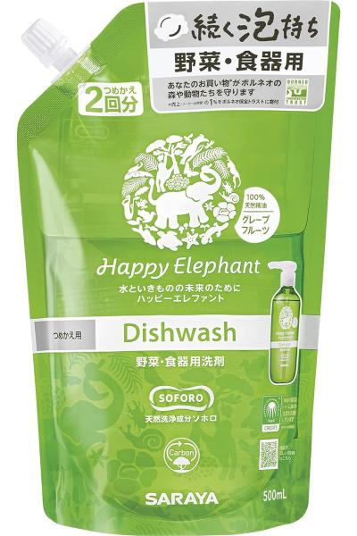 サラヤ ハッピーエレファント 野菜・食器用洗剤 グレープフルーツ 詰替用 500ml
