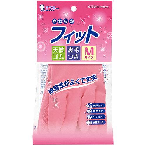 エステー やわらかフィット 天然ゴム手袋 M ピンク 1組【入数:10】