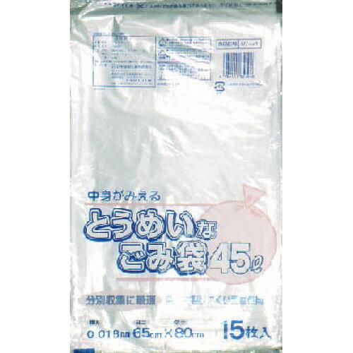 日本技研工業 とうめいなごみ袋 45L 15枚 UV-41