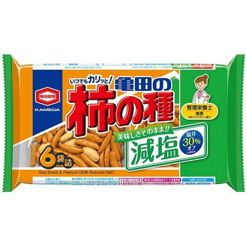 &nbsp;メーカー&nbsp;亀田製菓&nbsp;商品カテゴリ&nbsp;菓子・スナック＞せんべい・米菓&nbsp;発送目安&nbsp;1週間以内に発送予定&nbsp;お支払方法&nbsp;銀行振込・クレジットカード&nbsp;送料&nbsp;送料無料&nbsp;特記事項&nbsp;&nbsp;その他&nbsp;サイズ:・ピース正面縦:142.0、正面横:220.0、奥行:42.0、重量:183、・ケース正面縦:182、正面横:220、奥行:367、重量:2348、素材:うるち米粉(国産)、でん粉、ピーナッツ(ピーナッツ、植物油脂、食塩)、しょうゆ、砂糖、魚介エキス調味料、たん白加水分解物、こんぶエキス/加工でん粉、調味料(アミノ酸等)、ソルビトール、着色料(カラメル、パプリカ色素)、酸味料、トレハロース、ポリグルタミン酸、乳化剤、香辛料抽出物、(一部に小麦・卵・落花生・大豆・鶏肉・豚肉を含む)、メーカー名:亀田製菓、賞味期限:180日、商品詳細:商品名:亀田製菓減塩柿の種6袋詰164g【新商品2/6発売】【今月の特売菓子】□お取り寄せ品、ブランド名:亀田製菓、内容量:164g、アレルゲン:卵、小麦、落花生、大豆、鶏肉、豚肉、栄養成分:1個装あたり、エネルギー:125、たんぱく質:3.2、脂質:3.9、炭水化物:19.2、ナトリウム:0.23、保存方法:直射日光および高温多湿の場所を避けて保存、 ◆ 塩分が気になる方へ!塩分30%オフ