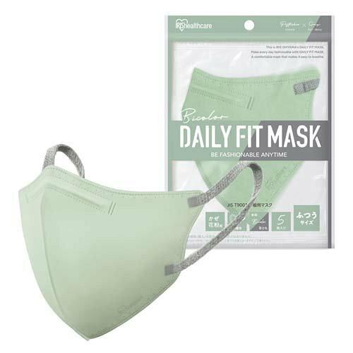 IRISOHYAMA アイリスオーヤマ DAILYFITMASK立体ふつうサイズ5枚入RK-F5SUDピスタチオ×グレー