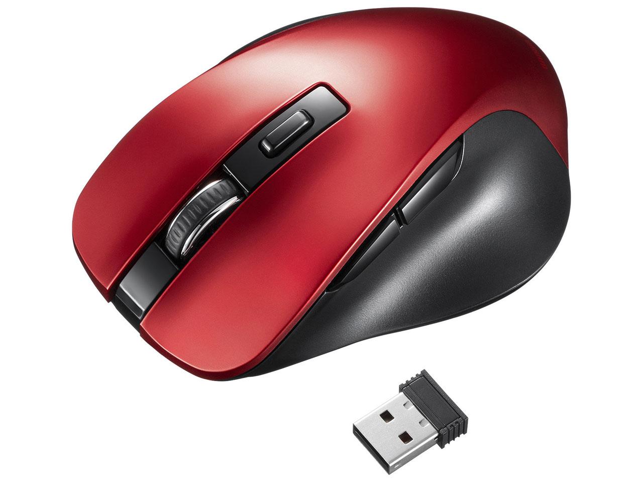 SANWASUPPLY サンワサプライ ワイヤレスブルーLEDマウス(5ボタン・レッド)(MA-WB518R)