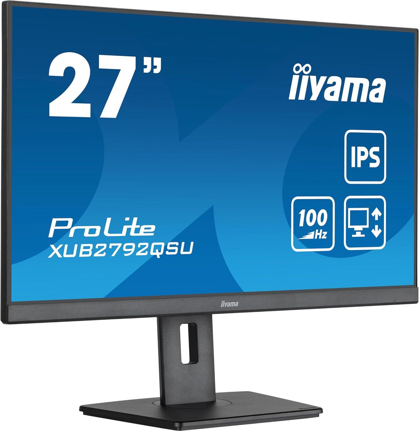 IIYAMA イイヤマ XUB2792QSU-B6 27.0型 液晶ディスプレイ IPS方式パネル/昇降/回転 2560×1080〜2880 スピーカー搭載 DisplayPort HDMI ブラック系