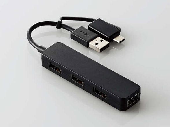 ELECOM エレコム USBHUB2.0/Type-C変換アダプタ付/4ポート/ブラック(U2H-CA4003BBK)