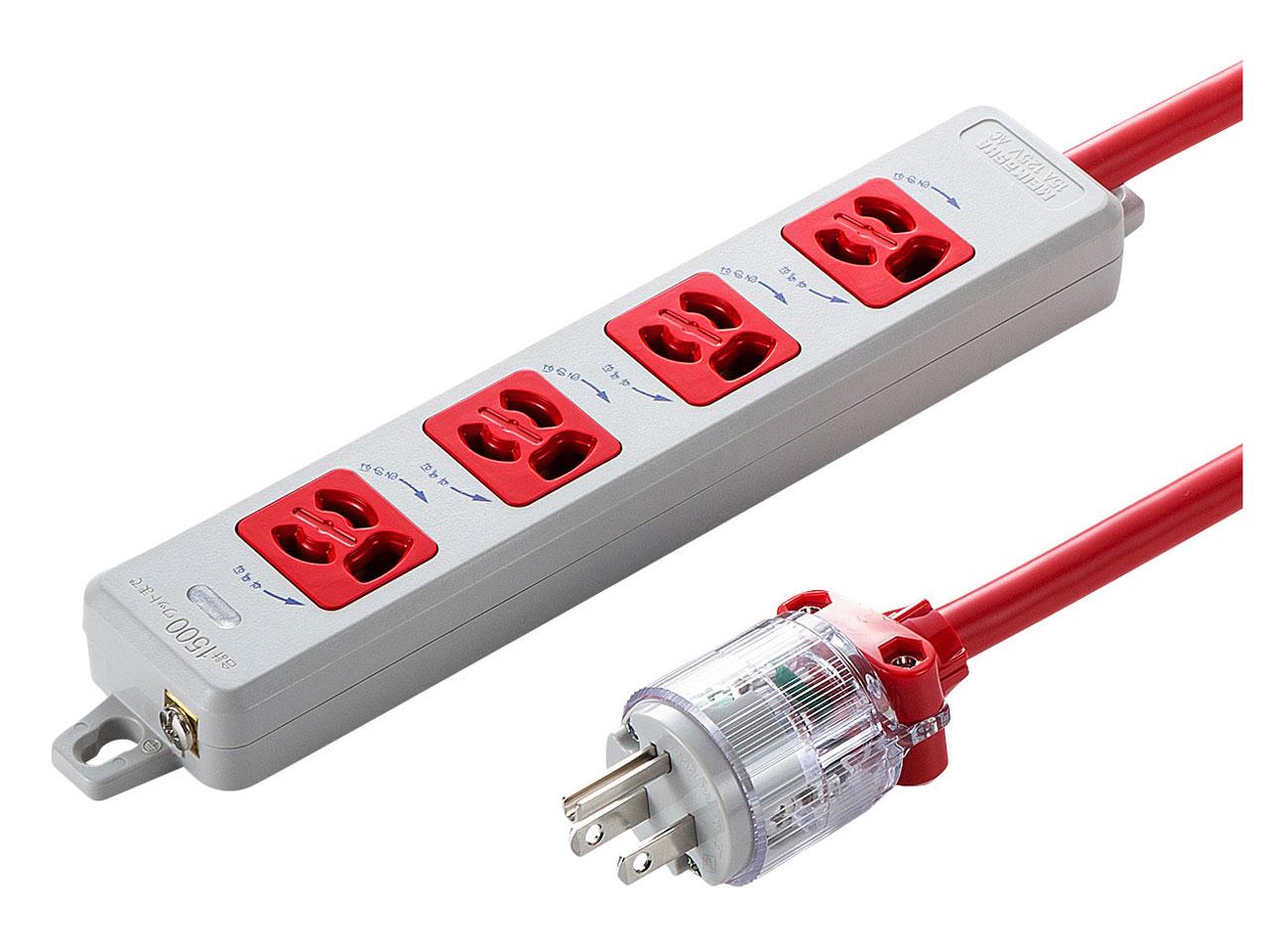 Rakuten - SANWASUPPLY サンワサプライ 医用接地プラグ付き電源タップ(3P・4個口・レッド・1m)(TAP-HPM4-1R)