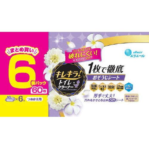 大王製紙 キレキラ!トイレクリーナー 1枚で徹底おそうじシート クリーンフローラルつめかえ用60枚(10枚×6P)