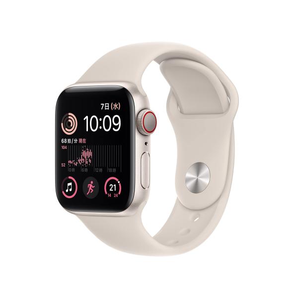 APPLE アップル Apple Watch SE 第2世代(GPS + Cellularモデル)- 40mmスターライトアルミニウムケースとスターライトスポーツバンド - レギュラー