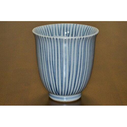 福田陶器店 乱れ千筋 お湯呑み 青 波佐見焼 手描き 日本製 (999999603)