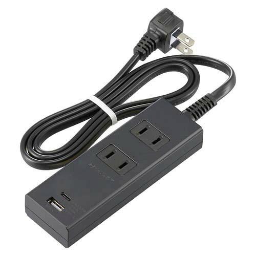 OHM オーム電機 節電タップ(2個口/1m/Type-C[PD対応]×1、Type-A×1/L型プラグ/ブラック) HS-TU21PD23-K