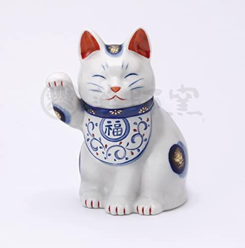 中外陶園 染錦唐草招き猫(左手上げ・中) (Y7847)