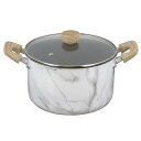 ベストコ 両手鍋 22cm シチューポット IH ガス火 ホワイト 大理石柄 NX-143 MARBLE KITCHEN