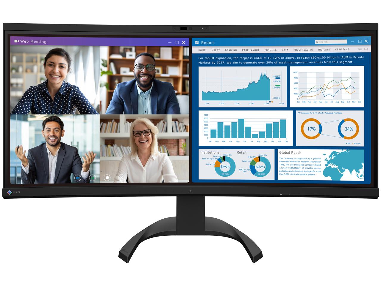 EIZO エイゾ EV3450XC-BK 34.1型 FlexScan 液晶 3440×1440 スピーカー搭載 DisplayPort HDMI×2 USB タイプC LAN ブラック系
