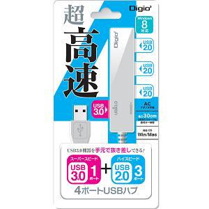 ナカバヤシ 4ポートUSBハブ USB3.0(1ポート)+USB2.0(3ポート) ホワイト(UH-3014W)