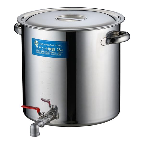 TKG テイケイジイ 遠藤商事 SA18−8蛇口付寸胴（目盛付）36cm　20A3／4インチ【EZV0303】