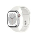 APPLE アップル Apple Watch Series 8(GPS + Cellularモデル)- 41mmシルバーアルミニウムケースとホワイトスポーツバン...