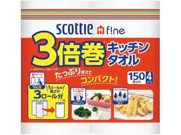 日本製紙クレシア スコッティファイン3倍巻キッチンタオル 4R 33240