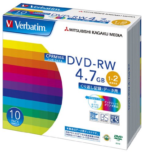 Av Accessories - VERBATIM Verbatim製 データ用DVD-RW CPRM対応 4.7GB 1-2倍速 ワイド印刷エリア 5mmケース入り 10枚 (DHW47NDP10V1)