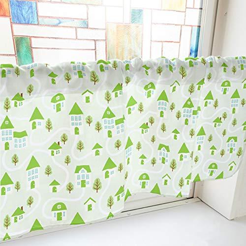 Small Window Curtains - NOBORIYA のぼり屋 カフェカーテン 家 800×450mm 緑・41482 (1391353)