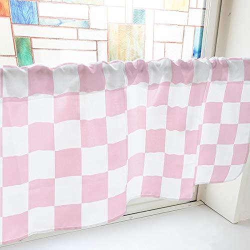 のぼり屋(Noboriya) カフェカーテン ブロックチェック 800×450mm ピンク・40872 (1391048)