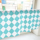 のぼり屋工房 カフェカーテン ハーリキンチェック 800×450mm 水色・40882 (1391053)