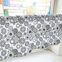のぼり屋工房 カフェカーテン レトロ花 800×450mm 黒・41166 (1391195)(3)