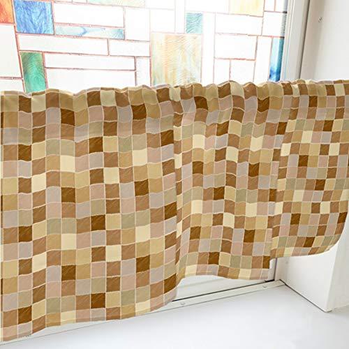 NOBORIYA のぼり屋 カフェカーテン カラフルチェック 800×450mm 茶・40780 (1391002)