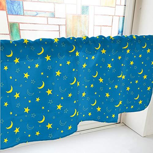 NOBORIYA のぼり屋 カフェカーテン ベタと線の月と星 800×450mm 青・40594 (1390909)